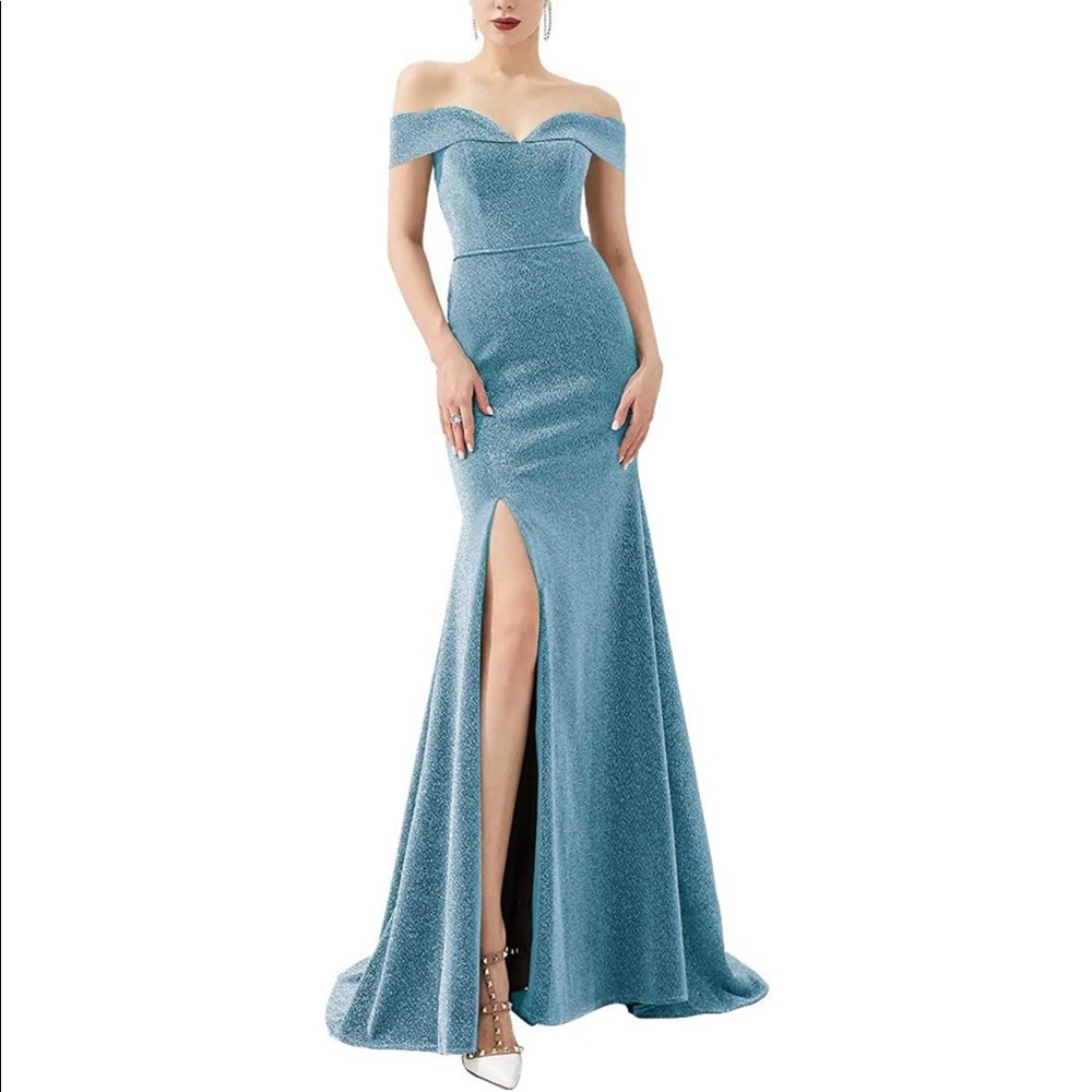 Light Blue Off the Shoulder Mermaid Prom Dress/Formal, Evening Gown Cinderella